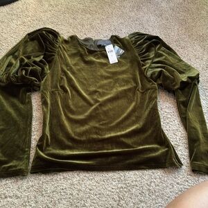 Sunday in Brooklyn Olive Green Velvet Blouse